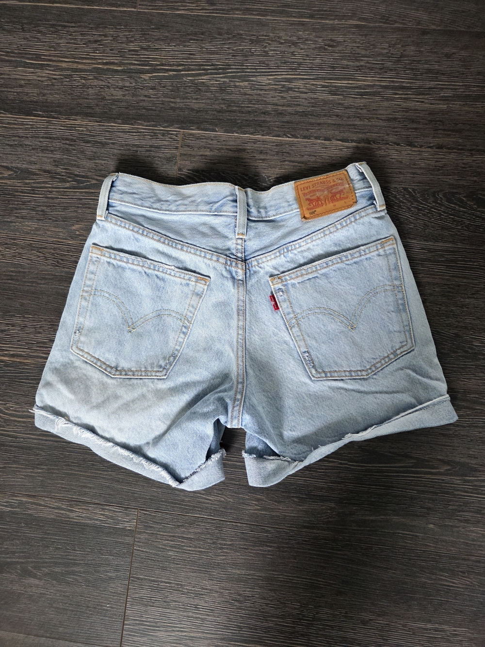 Levi's Light Blue Distressed Denim Jean Shorts - Picture 3 of 7